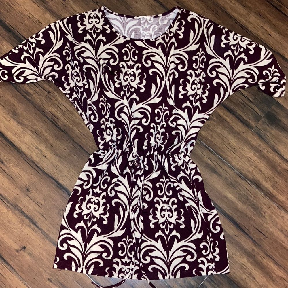 Fascination Size Small Red and White Printed Cinched Waist Mini Dress